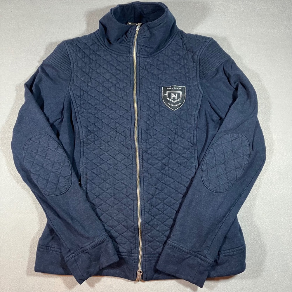 Noel Asmar Equestrian Navy Quilted Jersey Zip Up Jacket Women L Horse Riding